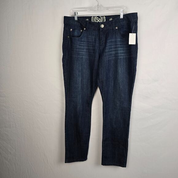 SO Skinny Jeans Juniors 17 Blue Dark Wash NWOT - Picture 1 of 16